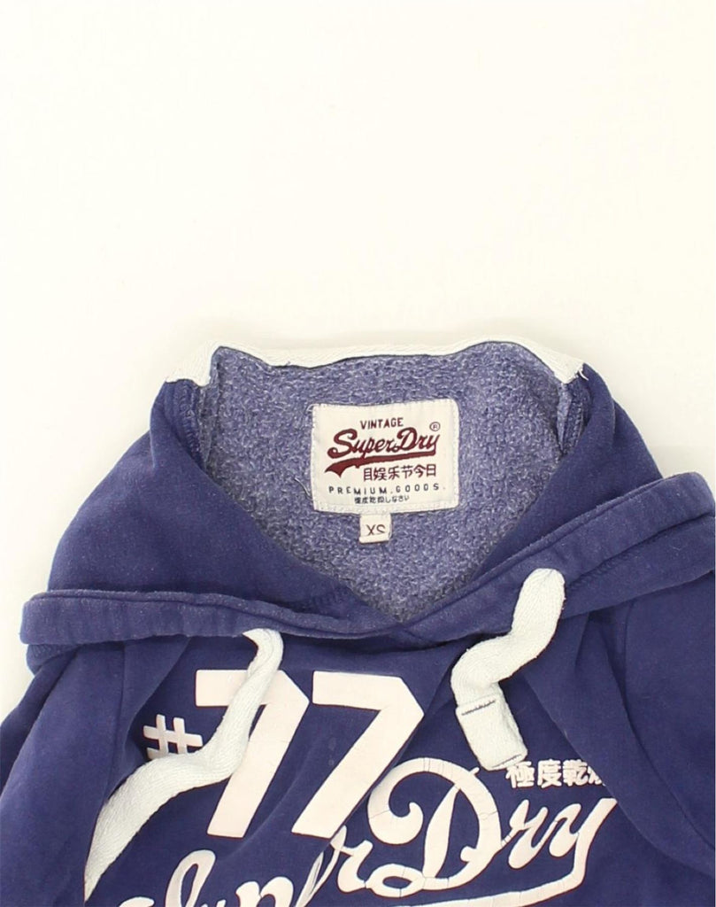 SUPERDRY Womens Graphic Hoodie Jumper UK 6 XS Blue Cotton | Vintage Superdry | Thrift | Second-Hand Superdry | Used Clothing | Messina Hembry 