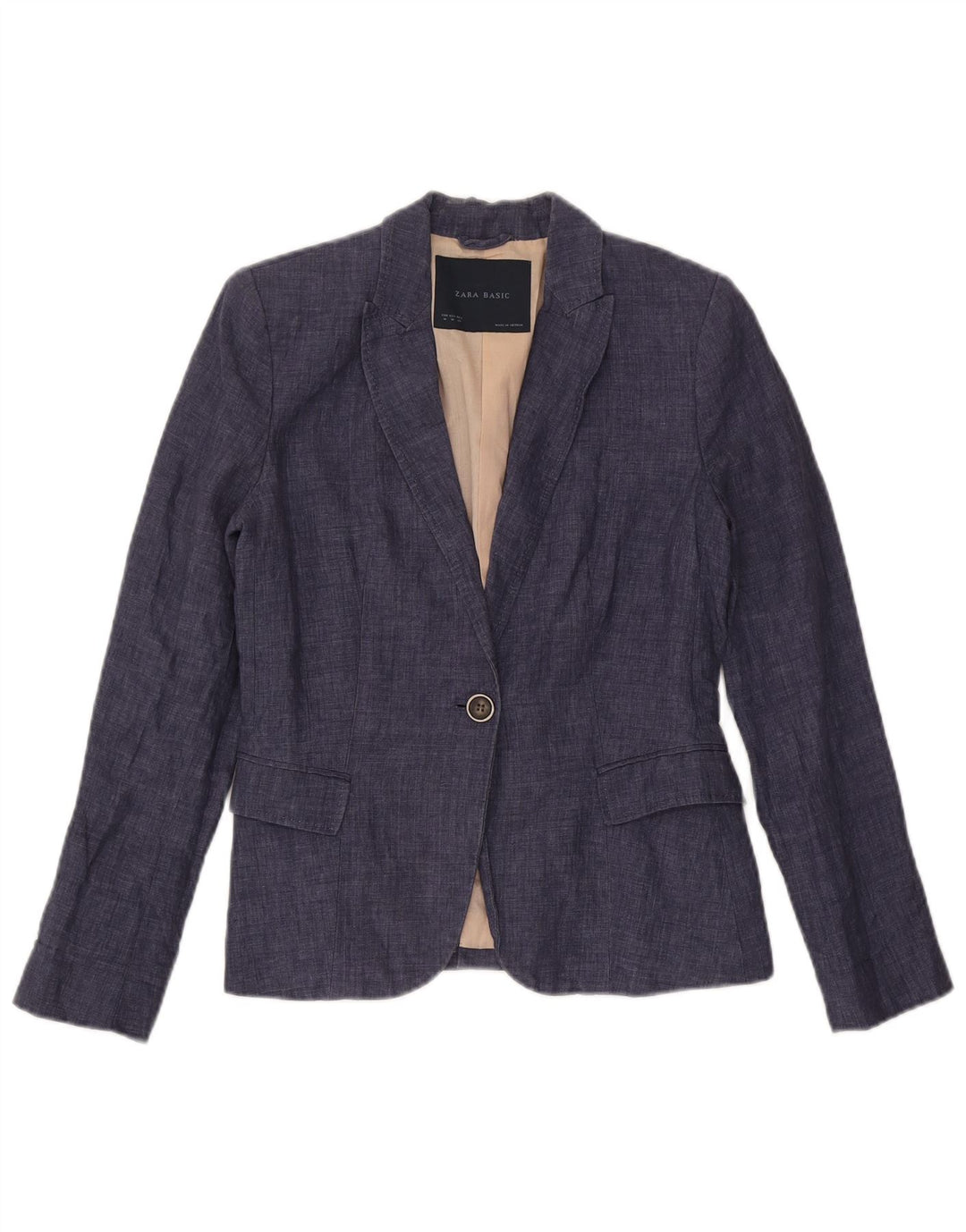 Zara Womens 1 Button Blazer Jacket UK 12 Medium Navy Blue