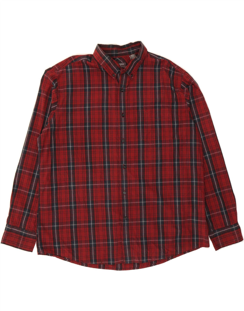 DOCKERS Mens Big & Tall Flannel Shirt 2XL Burgundy Check Cotton Vintage Dockers and Second-Hand Dockers from Messina Hembry 