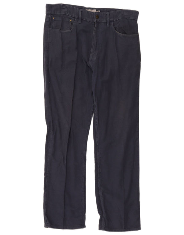 Marks & Spencer Mens Regular Fit Casual Trousers W32 L29 Navy Blue Cotton