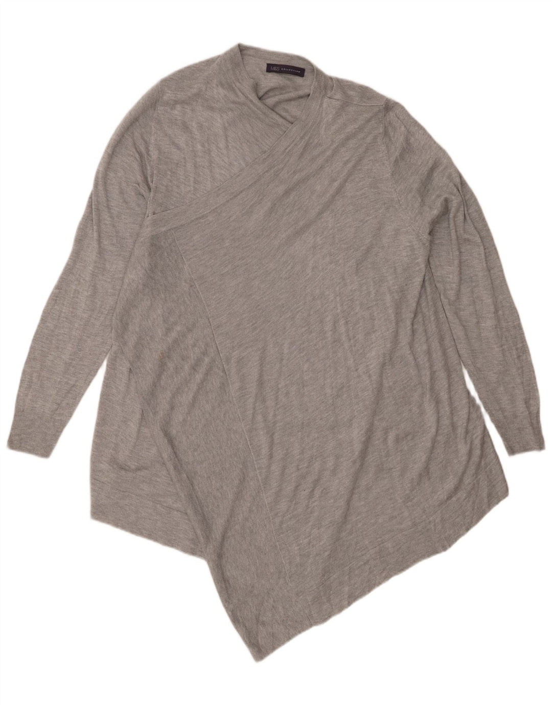 Marks & Spencer Womens Asymmetric V-Neck Jumper Sweater UK 14 Medium Grey