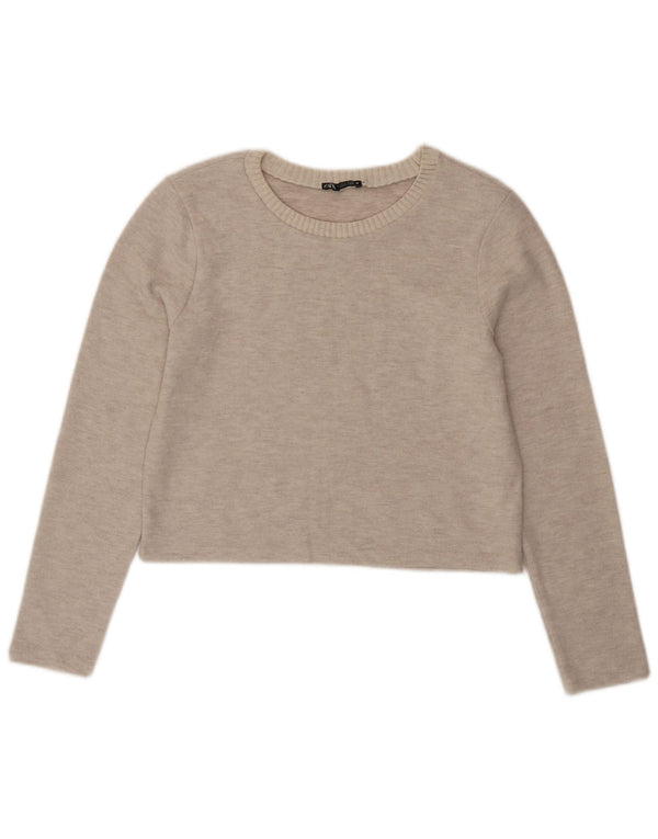 Zara Womens Crop Boat Neck Jumper Sweater UK 14 Large Beige Polyester