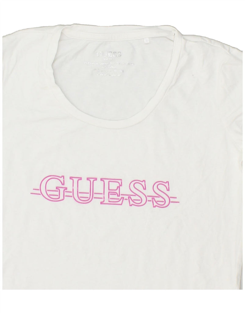 GUESS Womens Graphic T-Shirt Top UK 6 XS White Cotton | Vintage Guess | Thrift | Second-Hand Guess | Used Clothing | Messina Hembry 
