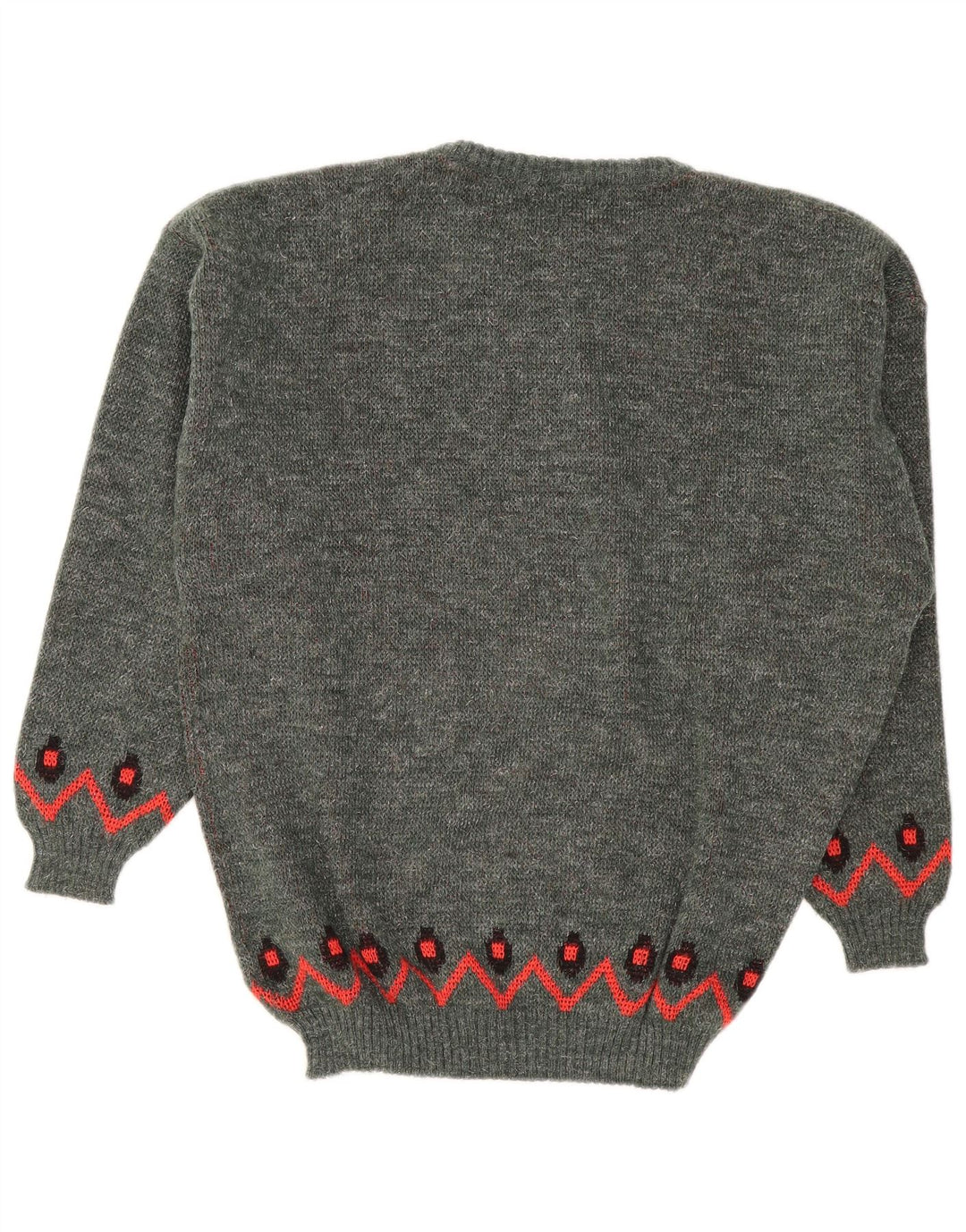 Vintage Mens Crew Neck Jumper Sweater Large Grey Geometric Polyacrylic