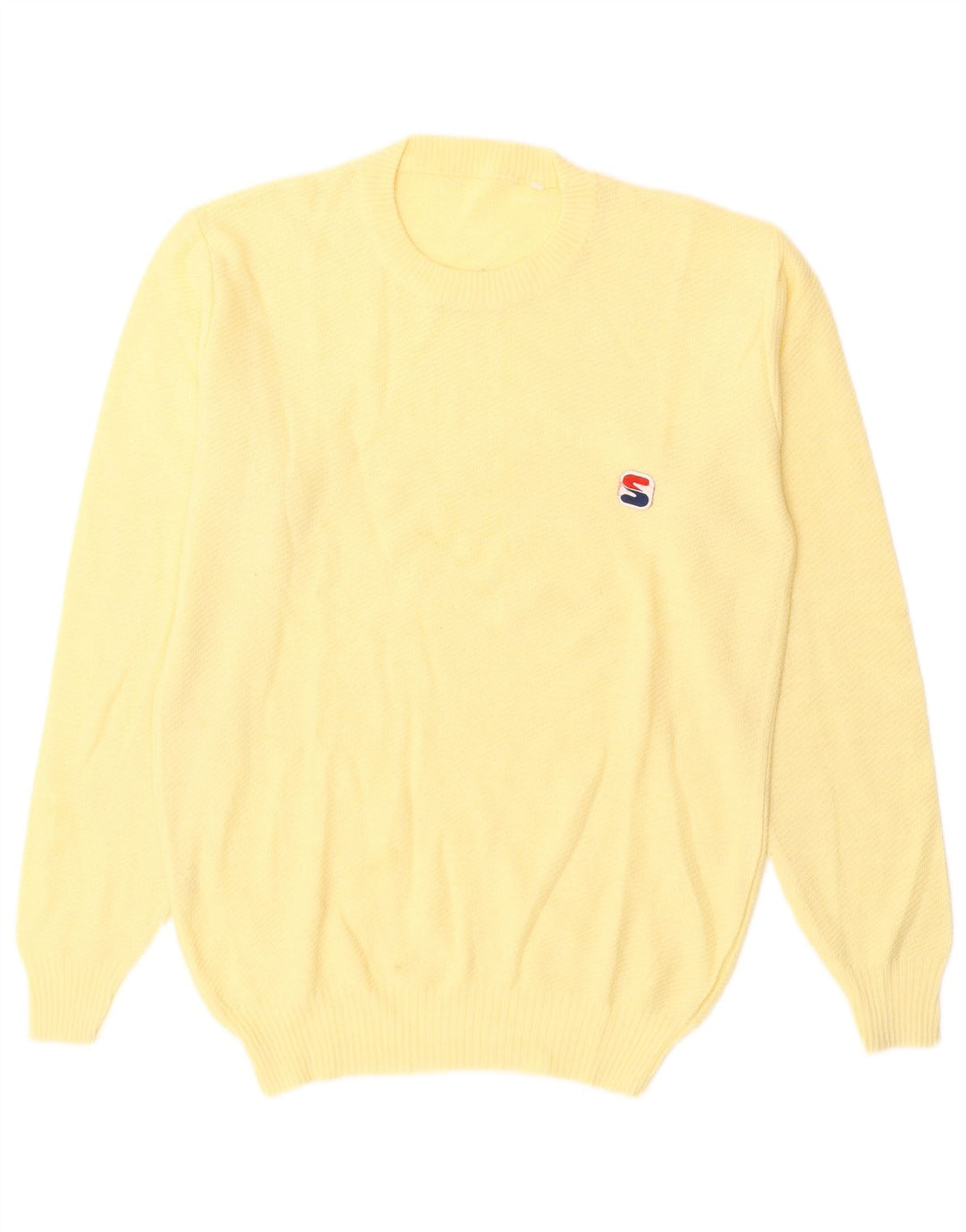 VINTAGE Womens Crew Neck Jumper Sweater UK 14 Medium Yellow Wool