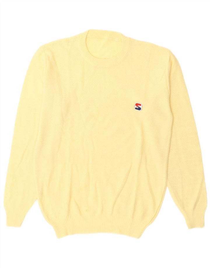 VINTAGE Womens Crew Neck Jumper Sweater UK 14 Medium Yellow Wool