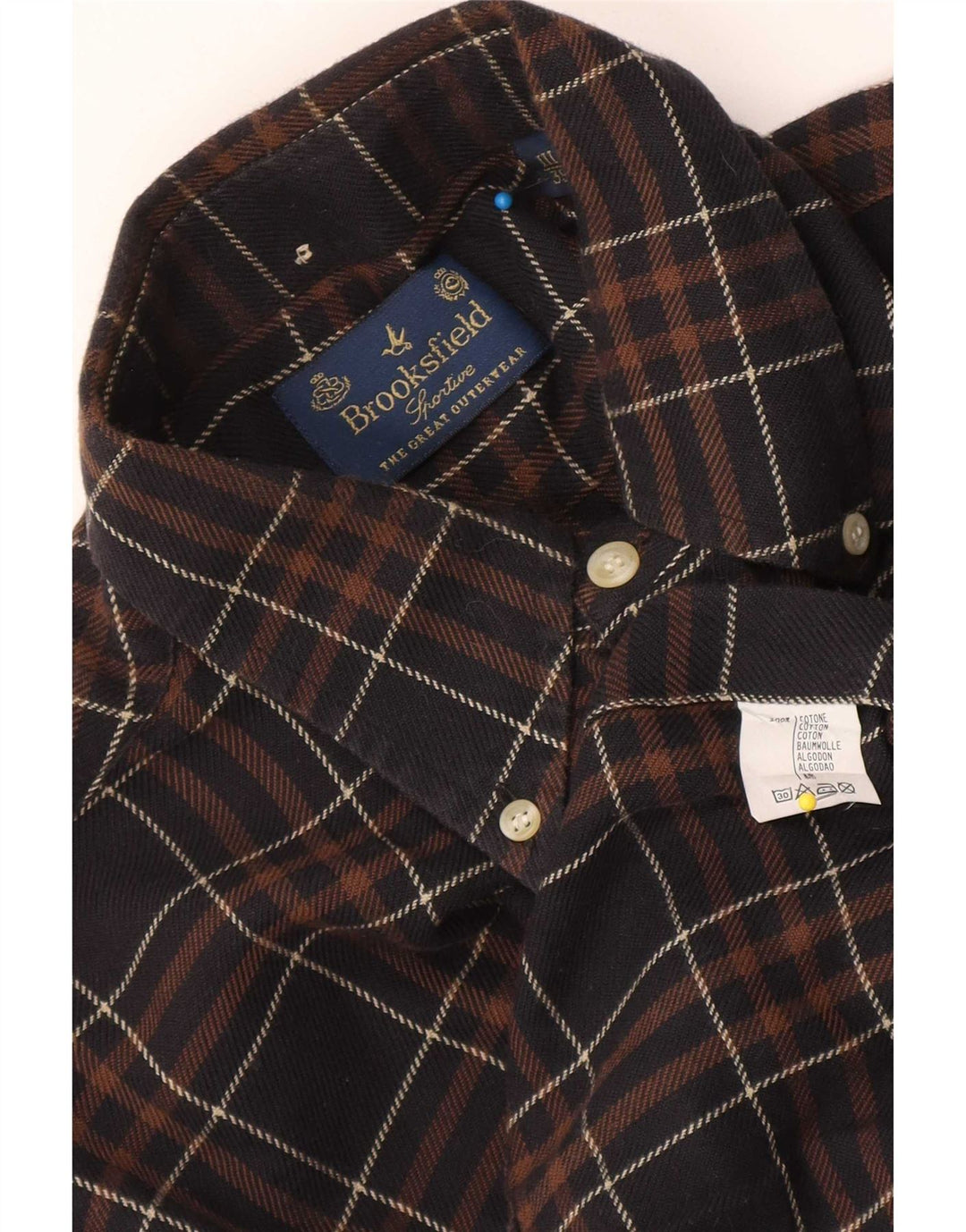 Brooksfield Mens Flannel Shirt Size 39 Medium Brown Plaid Cotton