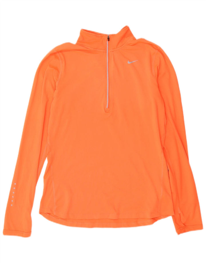 Nike Womens Dri Fit Zip Neck Top Long Sleeve UK 10 Small Orange Polyester