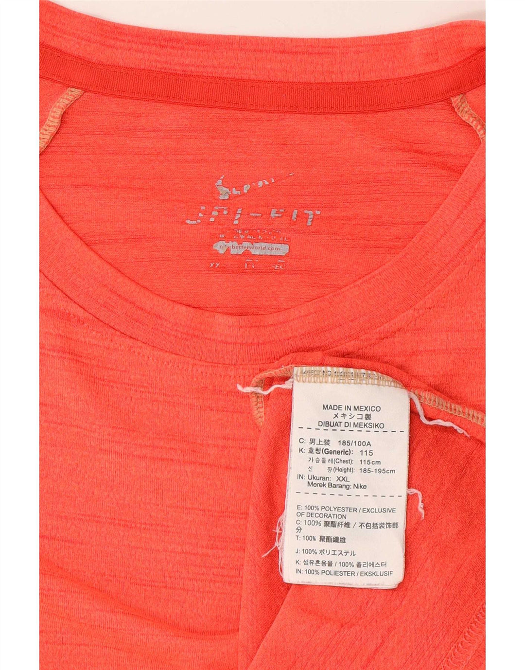 Nike Mens Dri Fit T-Shirt Top 2XL Orange Flecked Polyester