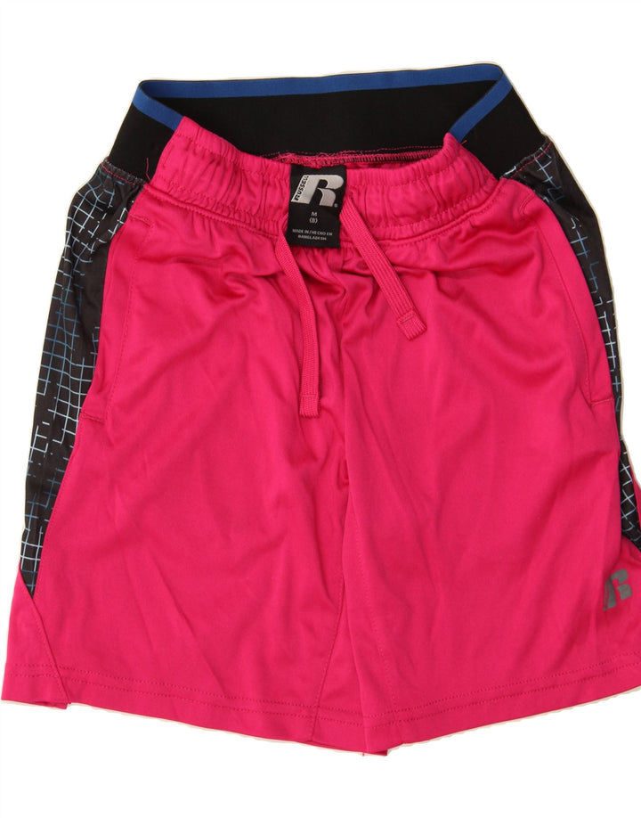 RUSSELL ATHLETIC Boys Sport Shorts 7-8 Years Medium Pink Colourblock Vintage Russell Athletic and Second-Hand Russell Athletic from Messina Hembry 