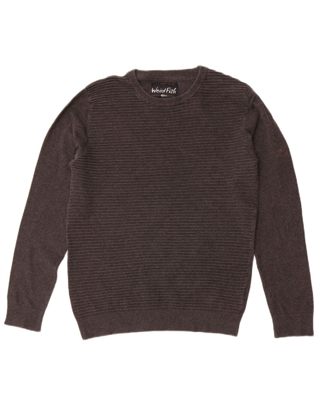 Weird Fish Womens Crew Neck Jumper Sweater UK 14 Medium Grey Striped Cotton