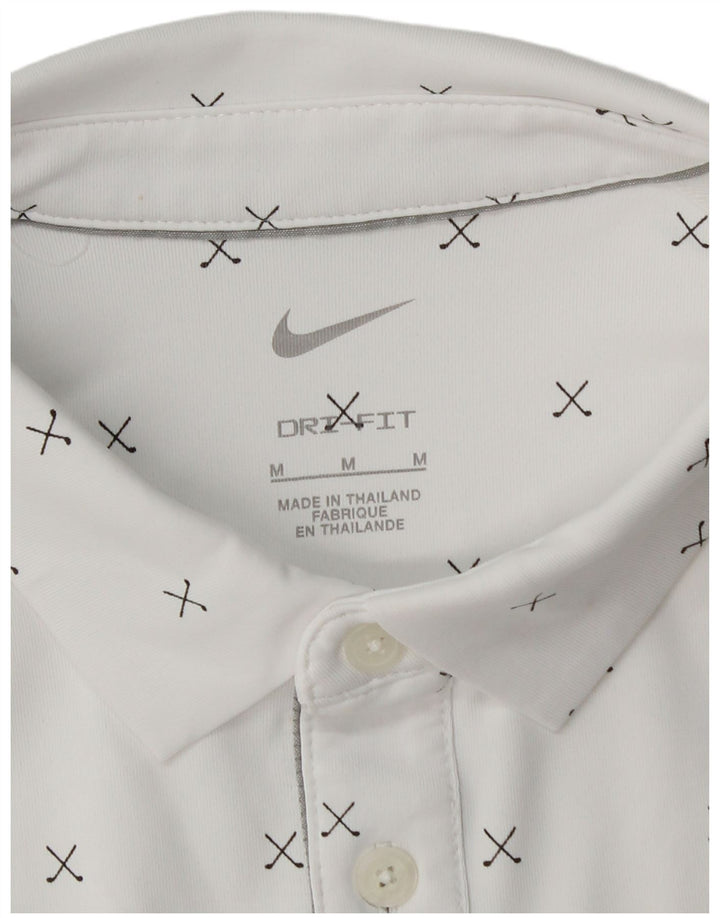 Nike Mens Dri Fit Polo Shirt Medium White Geometric Polyester