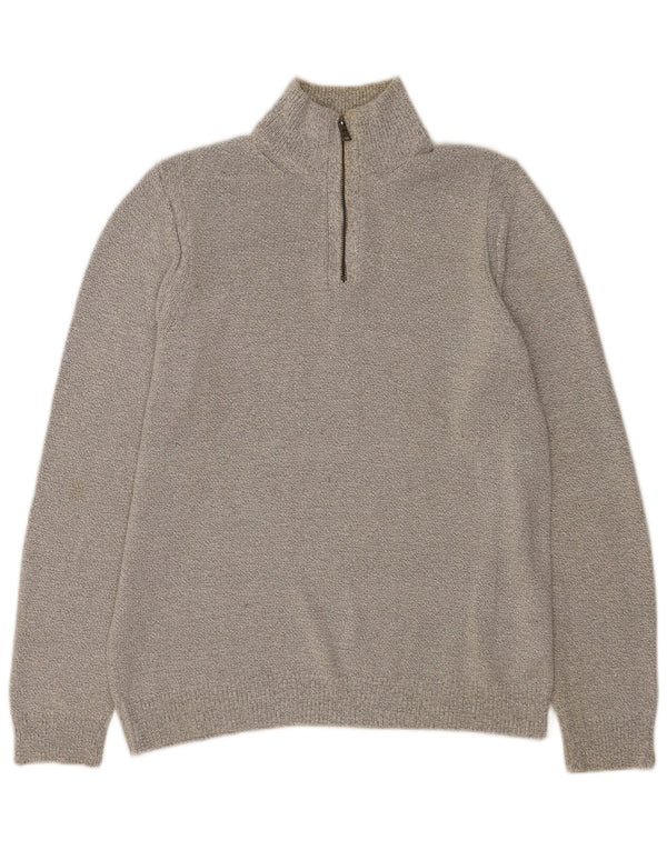 Marks & Spencer Mens Zip Neck Jumper Sweater Large Grey Cotton