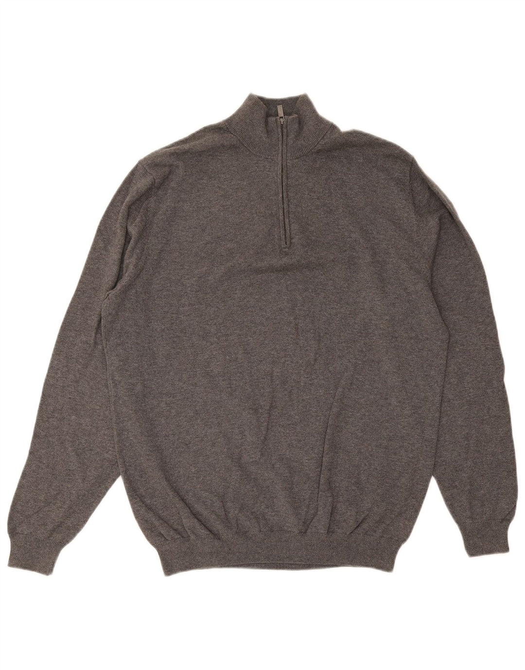 Massimo Dutti Mens Zip Neck Jumper Sweater XL Grey Cotton