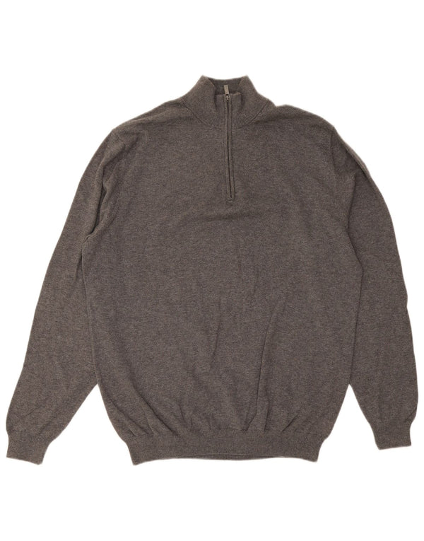 Massimo Dutti Mens Zip Neck Jumper Sweater XL Grey Cotton