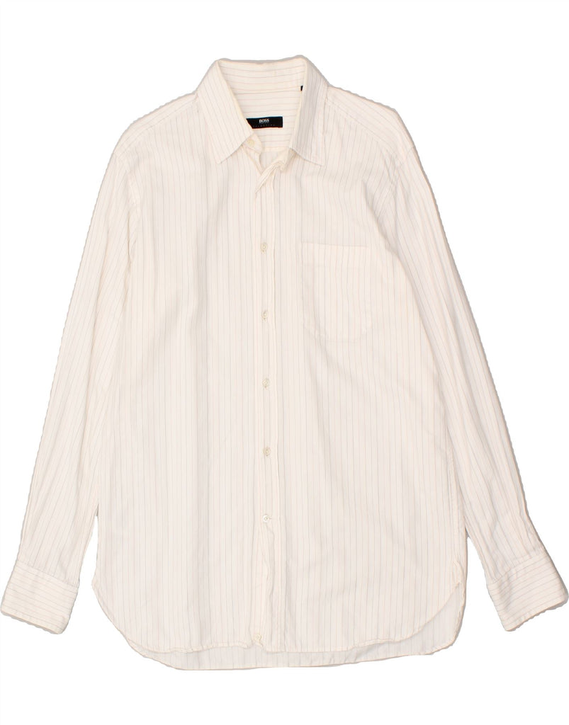 HUGO BOSS Mens Shirt Size 41 16 Large White Pinstripe Cotton | Vintage Hugo Boss | Thrift | Second-Hand Hugo Boss | Used Clothing | Messina Hembry 