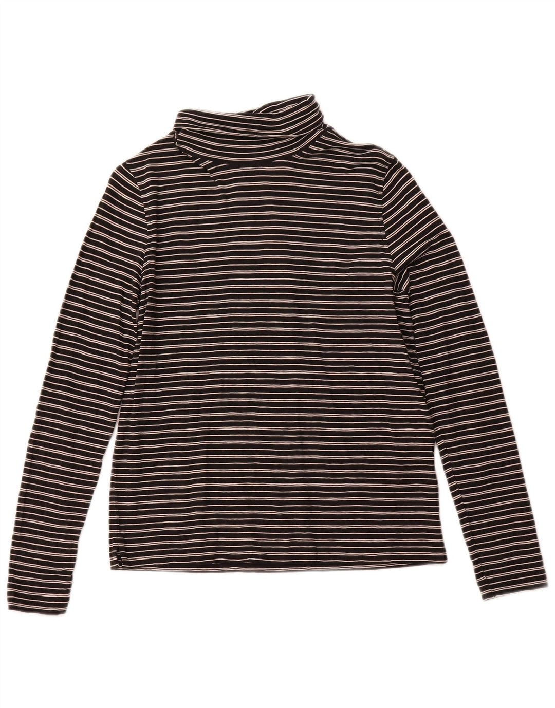 WHISTLES Womens Roll Neck Top Long Sleeve UK 10 Small Black Striped Cotton