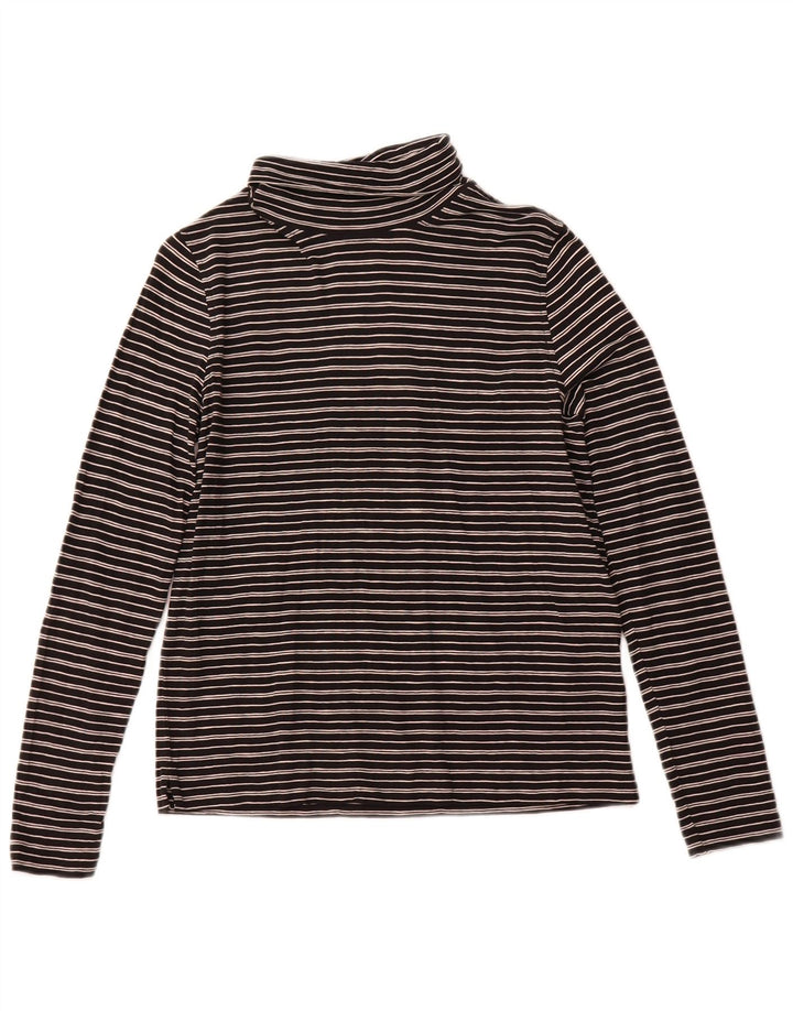 WHISTLES Womens Roll Neck Top Long Sleeve UK 10 Small Black Striped Cotton