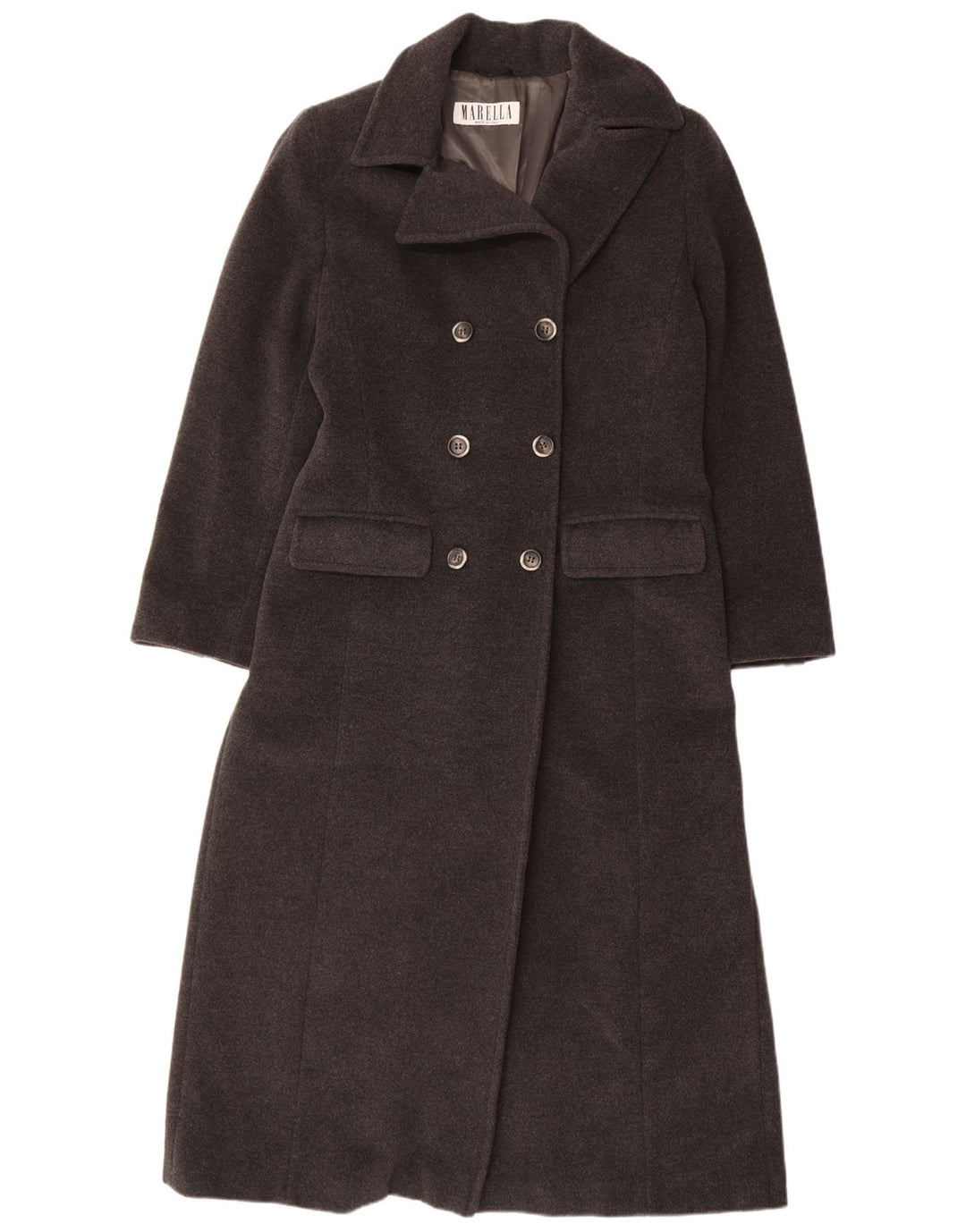 MARELLA Womens Double Breasted Coat UK 14 Large  Grey Virgin Wool