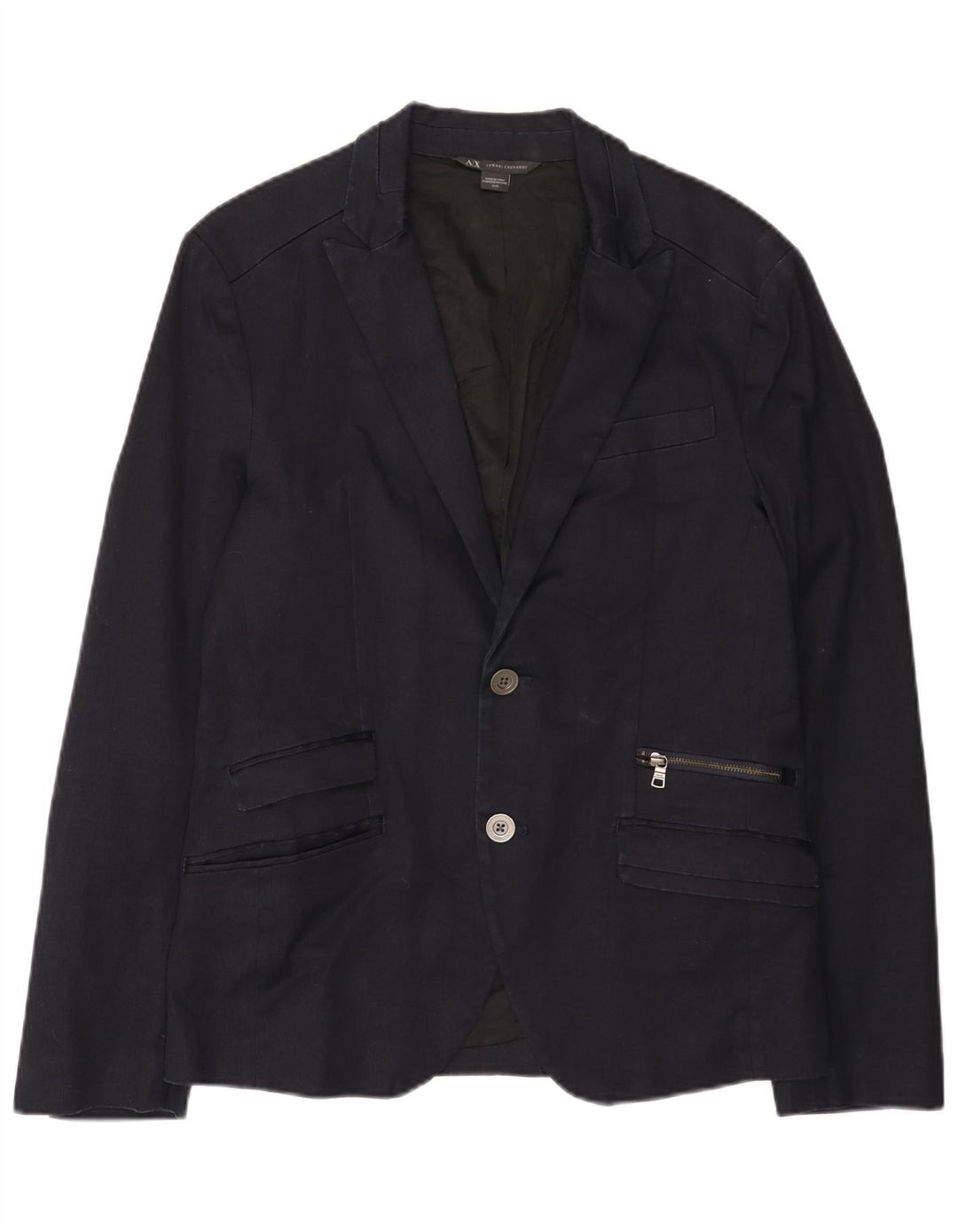 Armani Exchange Mens 2 Button Blazer Jacket UK 38 Medium Navy Blue Cotton