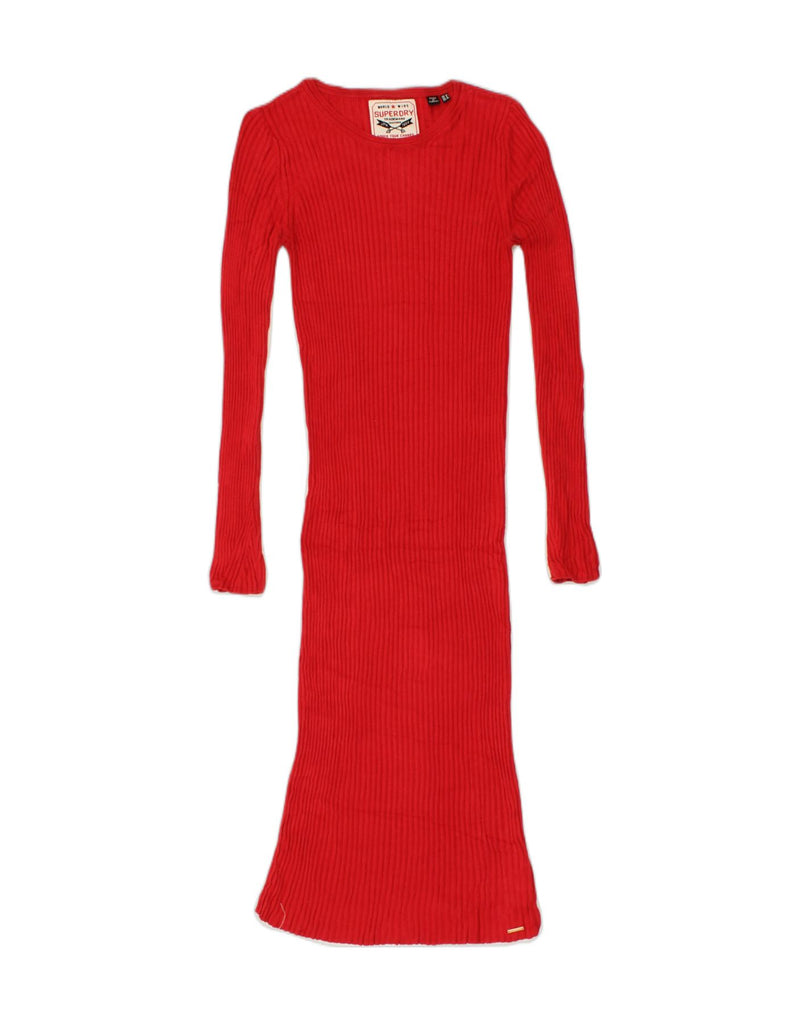 SUPERDRY Womens Long Sleeve Maxi Bodycon Dress UK 12 Medium Red Viscose | Vintage Superdry | Thrift | Second-Hand Superdry | Used Clothing | Messina Hembry 