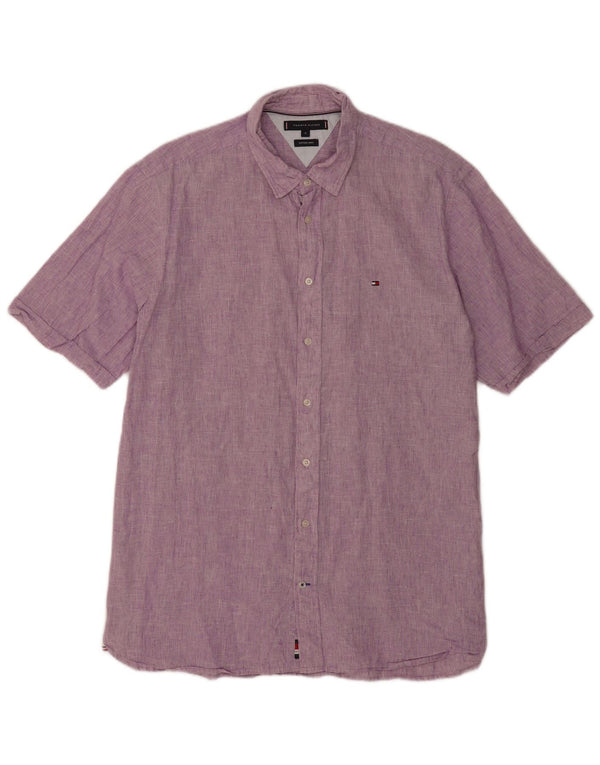 Tommy Hilfiger Mens Short Sleeve Shirt XL Purple Linen