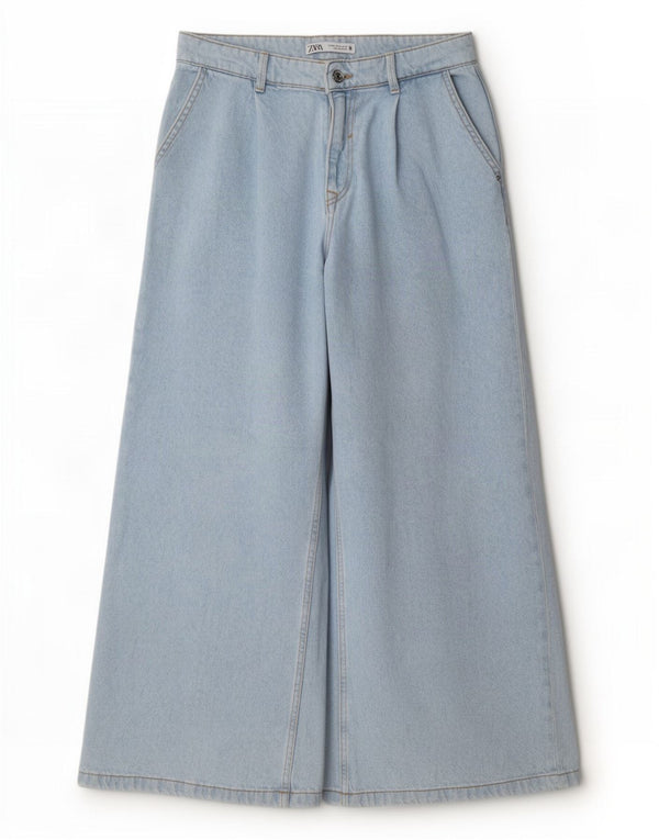 Zara Womens High Waist Wide Leg Jeans EU 38 Small W28 L27 Blue Cotton