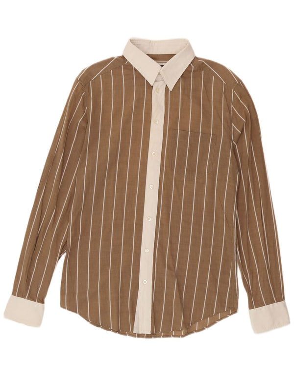 Dolce & Gabbana Mens Regular Fit Shirt IT 48 Medium Brown Pinstripe