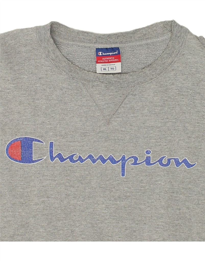 CHAMPION Mens Graphic Sweatshirt Jumper XL Grey Cotton | Vintage Champion | Thrift | Second-Hand Champion | Used Clothing | Messina Hembry 