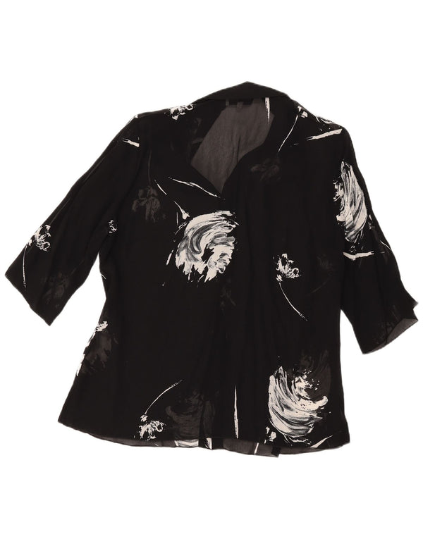 Vintage Womens Abstract Pattern 1/2 Sleeve Shirt Blouse IT 48 XL Black