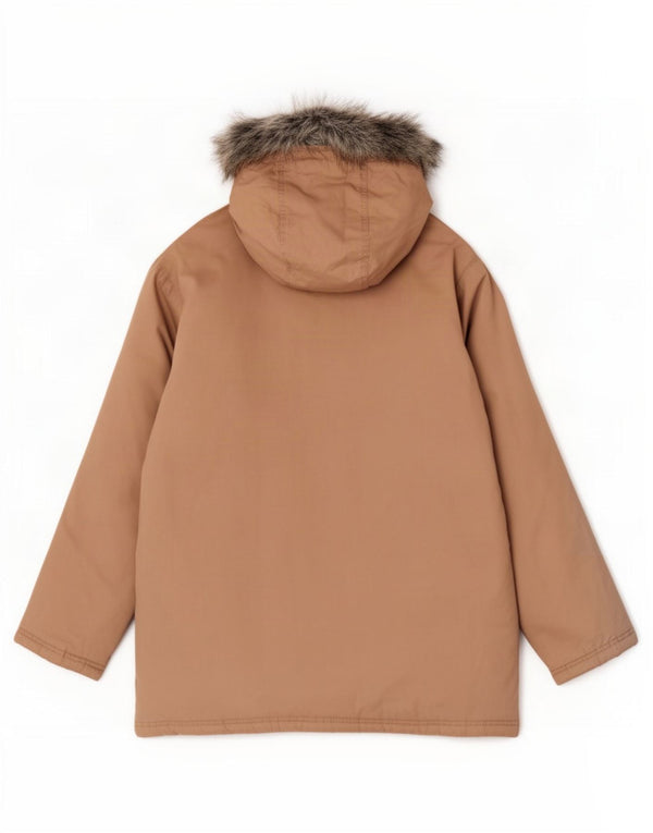 Reebok Womens Hooded Padded Parka Jacket UK 16 Large Beige Cotton