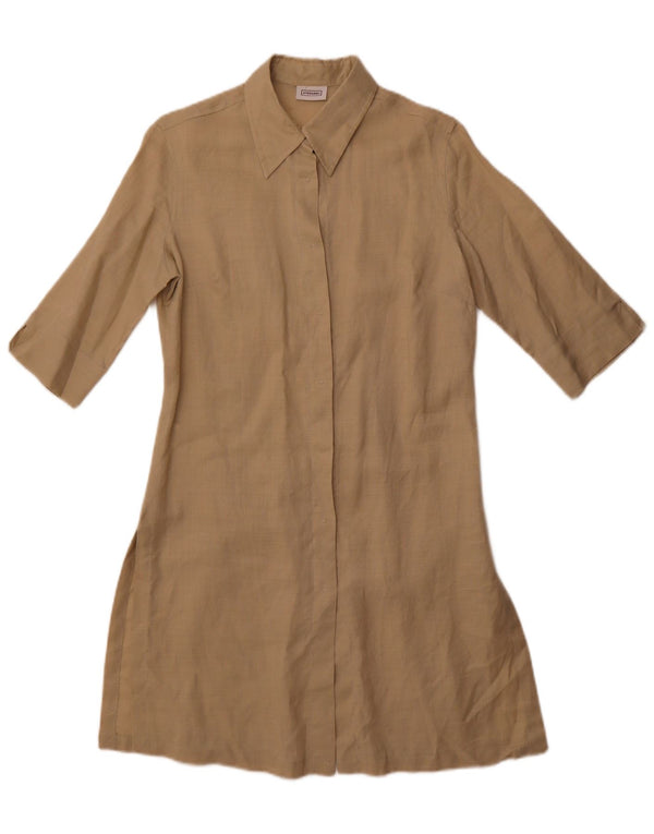 Stefanel Womens Short Sleeves Shirt Dress UK 12 Medium Beige Ramie