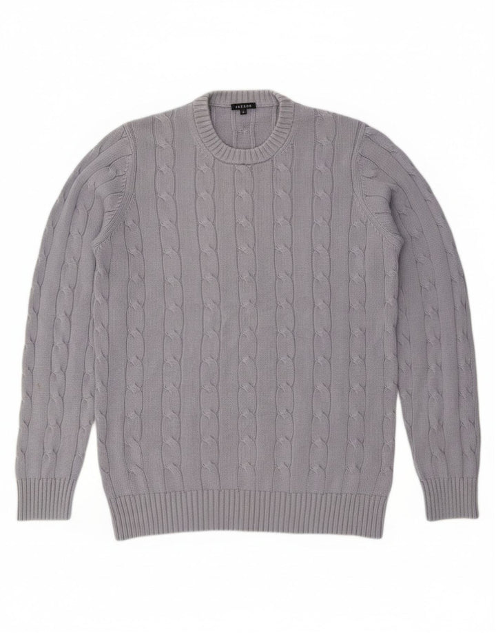 Jaeger Mens Crew Neck Jumper Sweater Medium Grey Cotton
