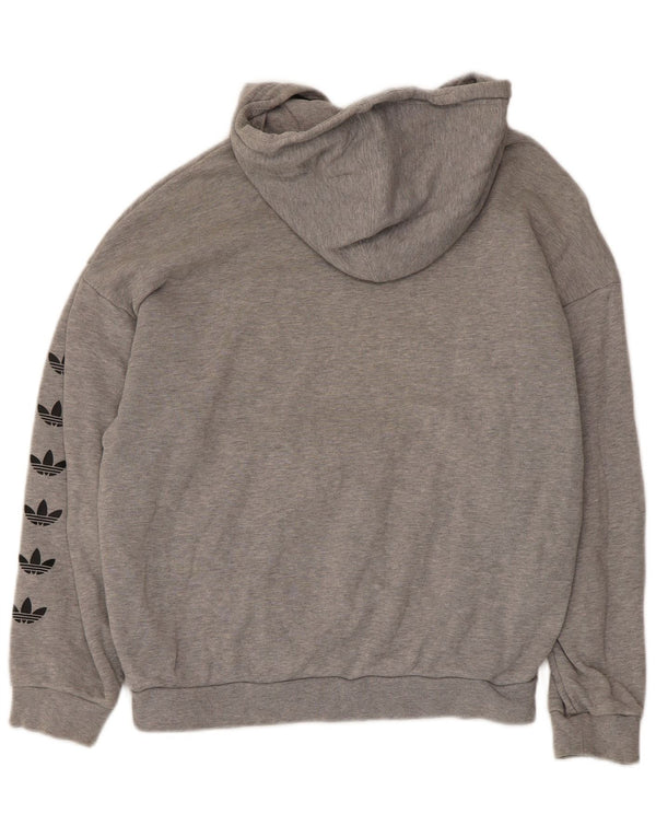 Adidas Womens Graphic Oversized Hoodie Jumper UK 6 XS Grey Cotton