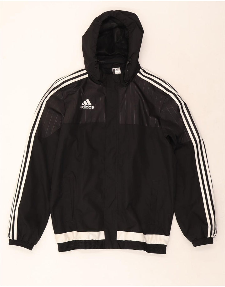 ADIDAS Mens Hooded Tracksuit Top Jacket Medium Black Colourblock Polyester