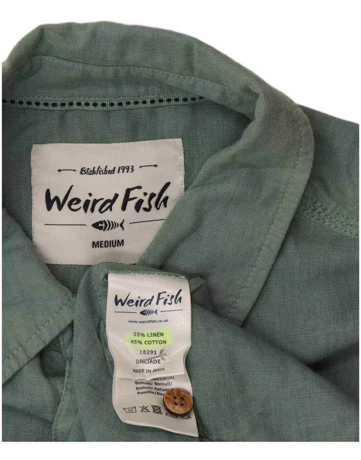 Weird Fish Mens Short Sleeve Shirt Medium Green Linen