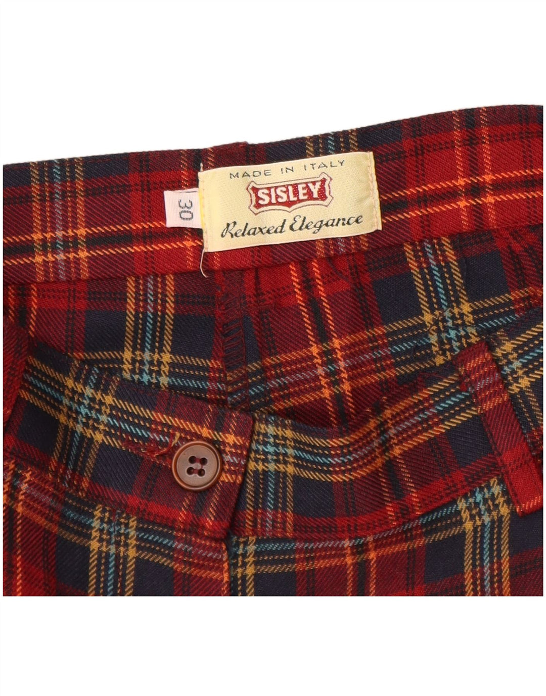 Sisley Womens High Waist Chino Shorts W30 Medium Red Check Polyester