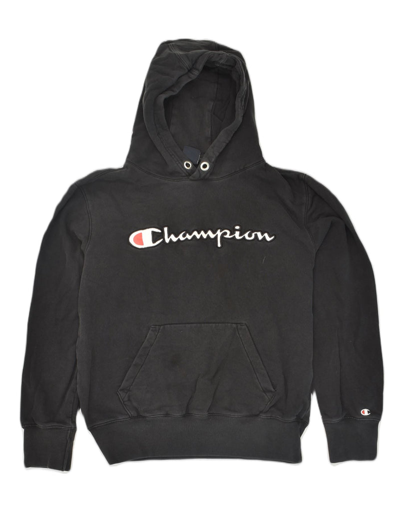 CHAMPION Mens Graphic Hoodie Jumper Medium Black Cotton | Vintage Champion | Thrift | Second-Hand Champion | Used Clothing | Messina Hembry 