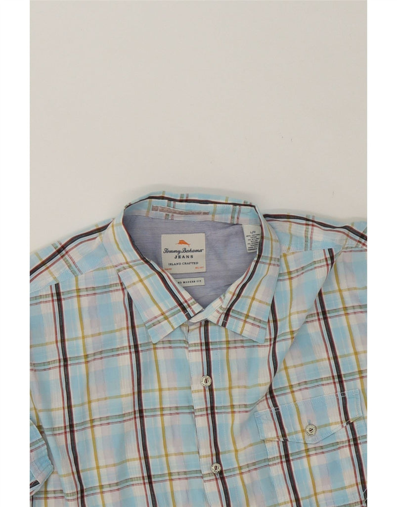 TOMMY BAHAMA Mens Modern Fit Short Sleeve Shirt Large Blue Check Cotton Vintage Tommy Bahama and Second-Hand Tommy Bahama from Messina Hembry 