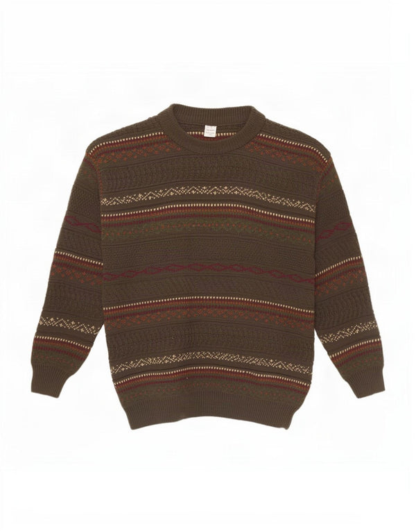 Vintage Mens Crew Neck Jumper Sweater XL Brown Fair Isle Acrylic