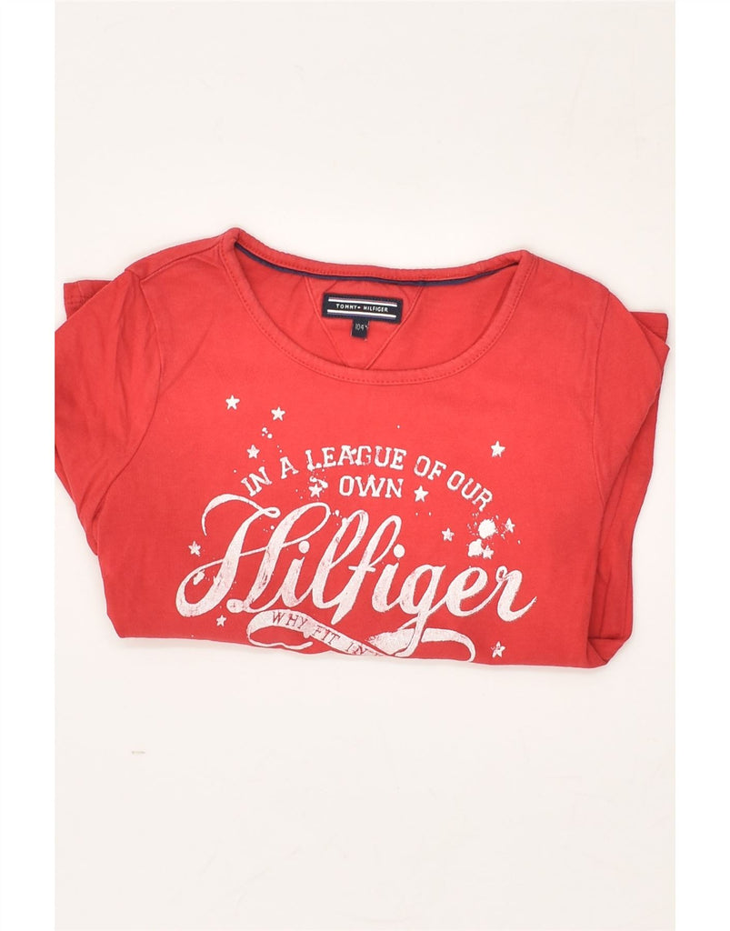 TOMMY HILFIGER Girls Graphic Top Long Sleeve 3-4 Years Red Cotton | Vintage Tommy Hilfiger | Thrift | Second-Hand Tommy Hilfiger | Used Clothing | Messina Hembry 