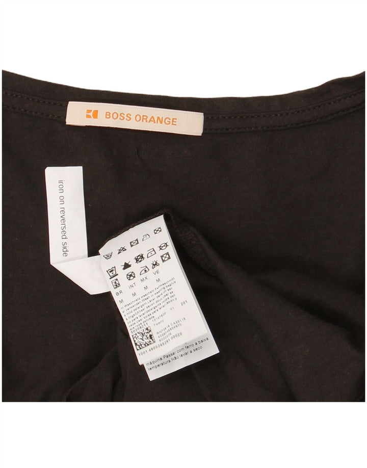 HUGO BOSS Womens Graphic T-Shirt Top UK 12 Medium Brown Cotton