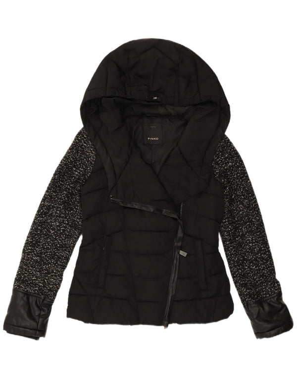 Pinko Womens Hooded Padded Jacket UK 10 Small Black Polyester