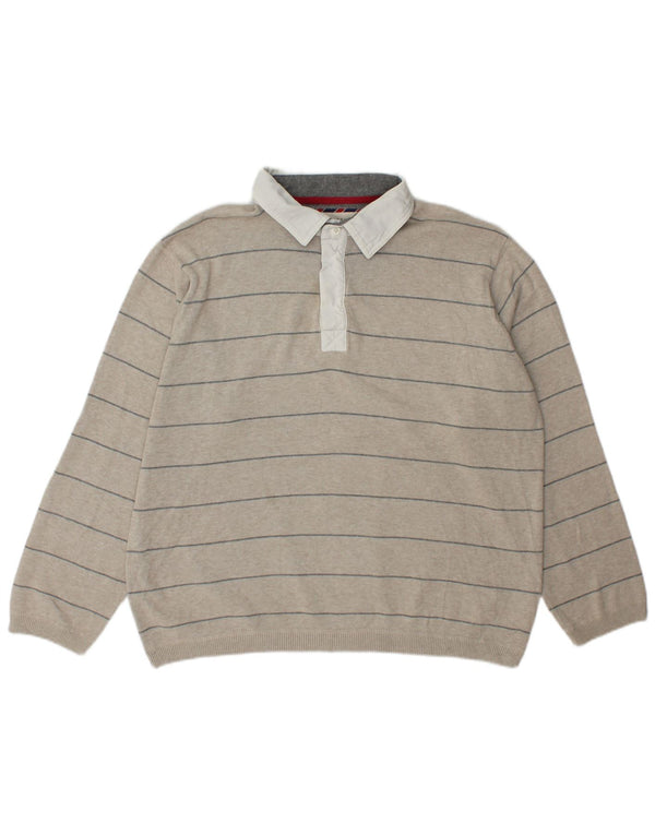 Marks & Spencer Mens Long Sleeve Rugby Polo Shirt Large Beige Striped