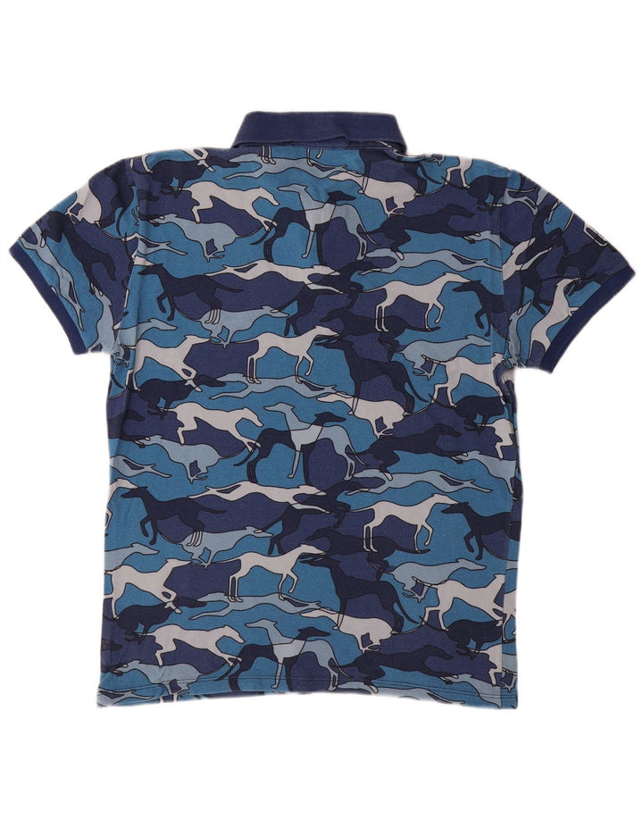 TRUSSARDI Mens Polo Shirt Medium Blue Animal Print