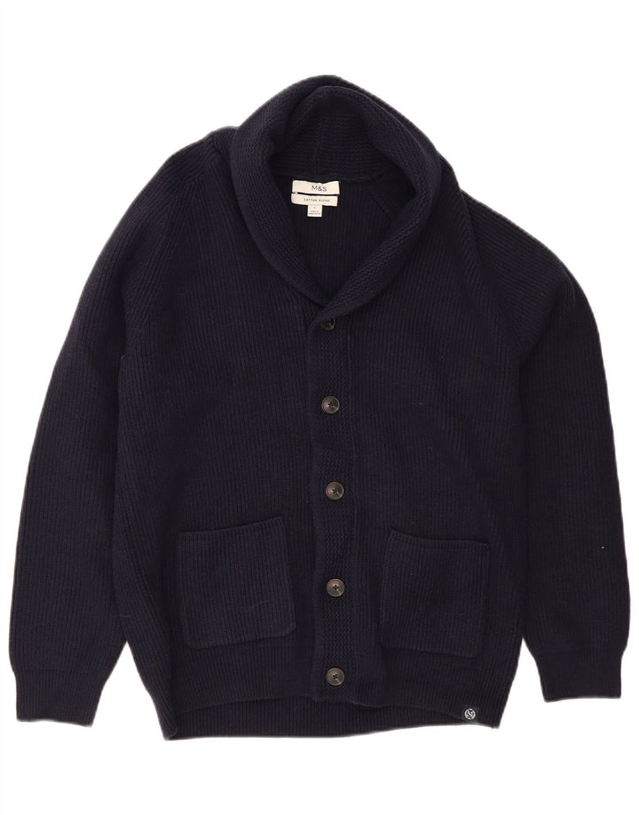 Marks & Spencer Mens Cardigan Sweater Large Navy Blue Cotton