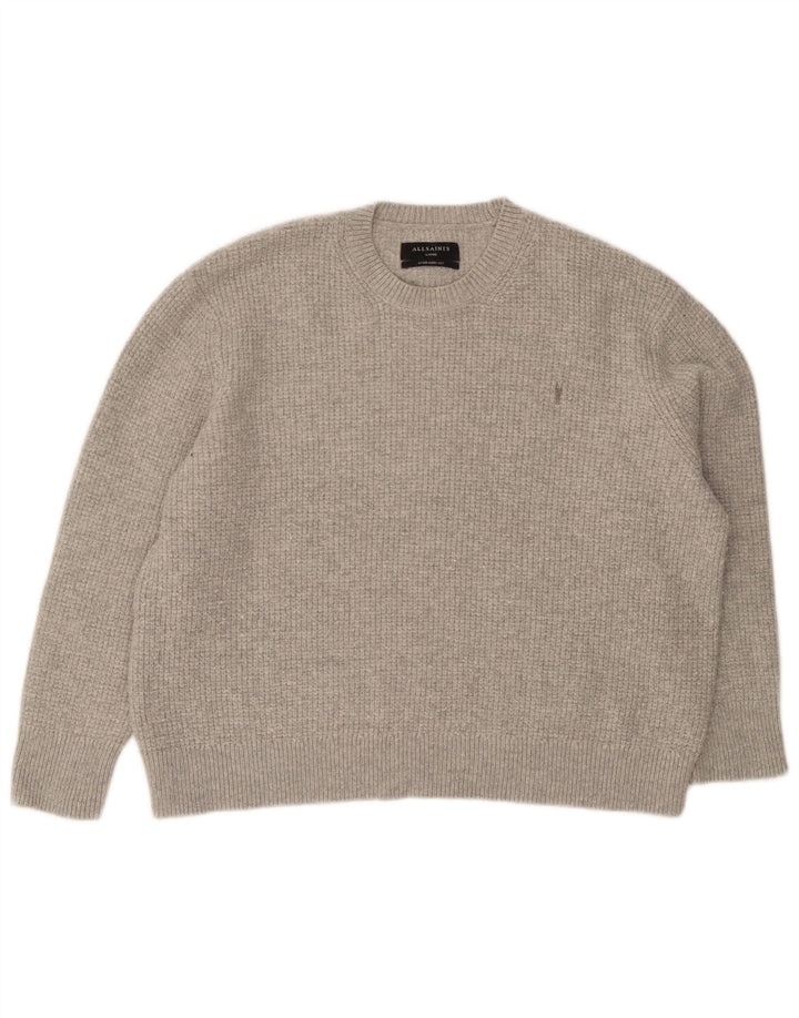 All Saints Womens Oversized Crew Neck Jumper Sweater UK 16 Large Grey Wool