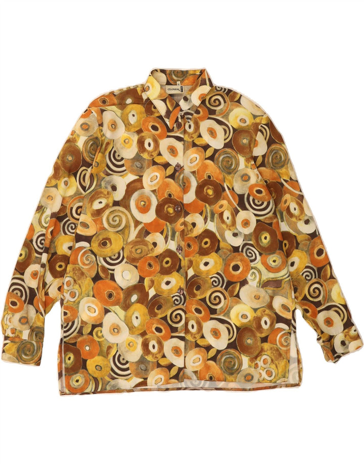 CLOVER Womens Shirt Blouse UK 14 Large Beige Geometric Polyester Vintage Clover and Second-Hand Clover from Messina Hembry 