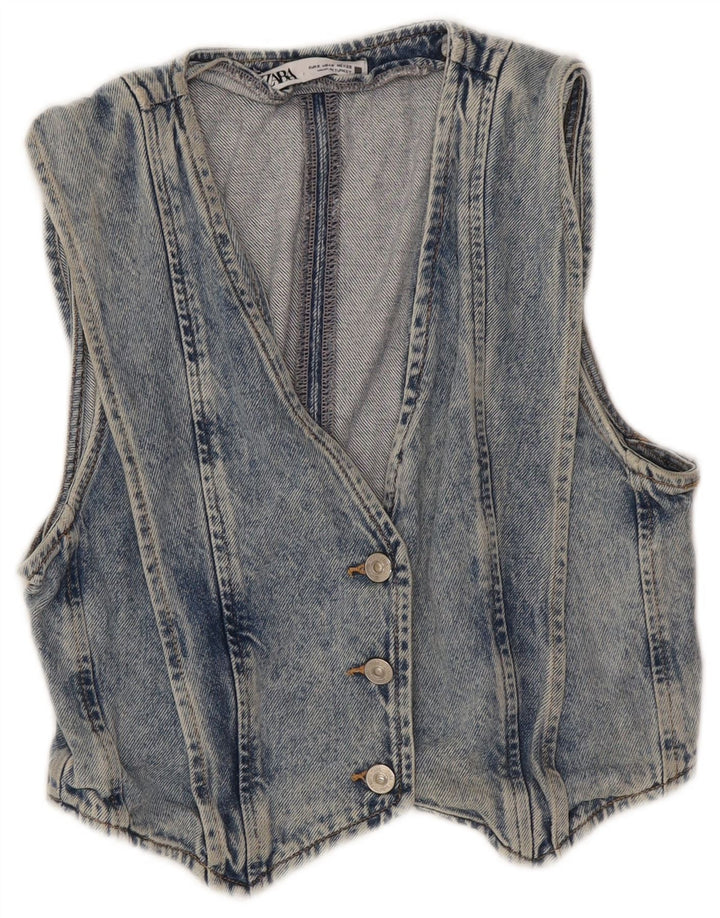 Zara Womens Denim Waistcoat UK 10 Small Blue Cotton
