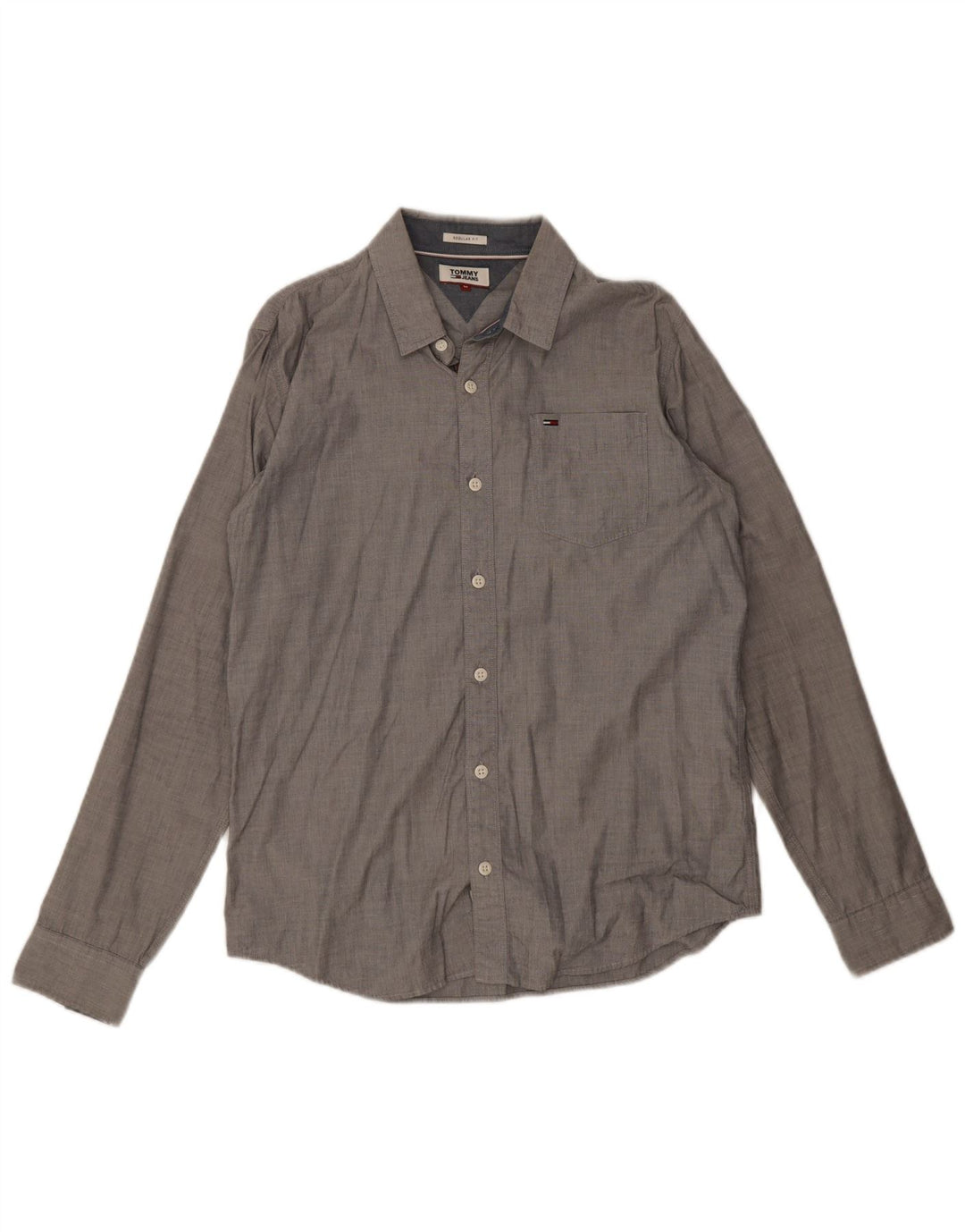 Tommy Hilfiger Mens Regular Fit Shirt Medium Grey Cotton